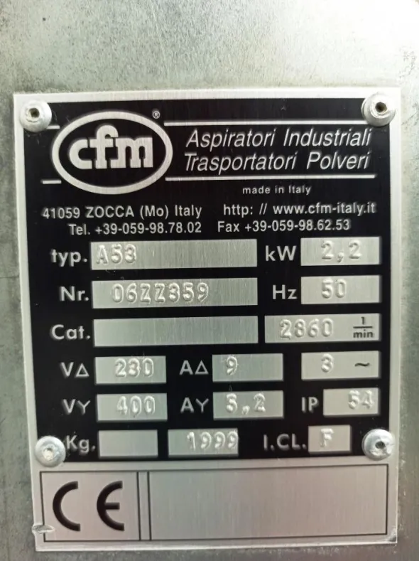 ASPIRATORE INDUSTRIALE PER POLVERI – CFM – A53 (ASP-54)