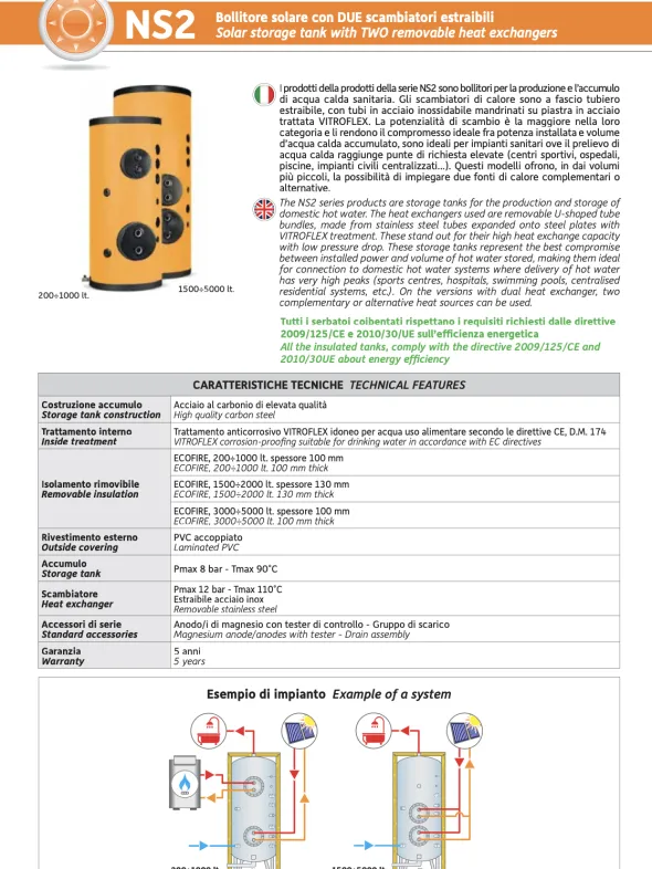 BOILER SICC NS2 solare con due scambiatori estraibili