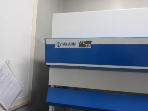 20#3675 Cappa flusso laminare Gelaire e microscopio Olympus BH2