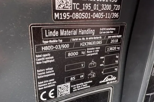 Carrello elevatore linde h80/900 del 2018