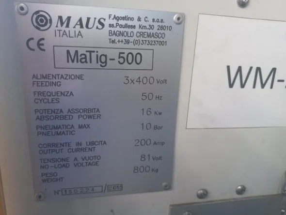 1#6839 Centro di saldatura orbitale CNC Maus Italia MaTIG-500