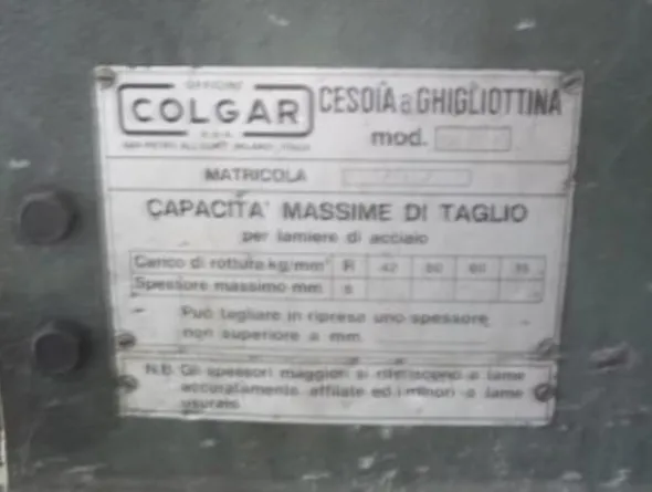 1#4032 Cesoia a ghigliottina Colgar Cm 204