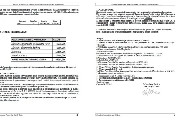 Cessione ramo d'azienda fall. 18/2020 Trib. Arezzo