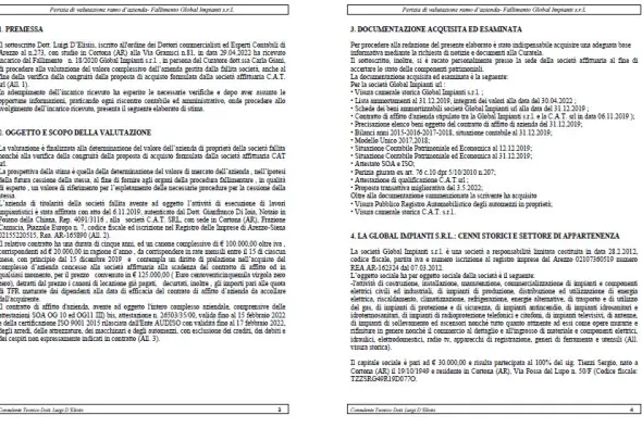 Cessione ramo d'azienda fall. 18/2020 Trib. Arezzo