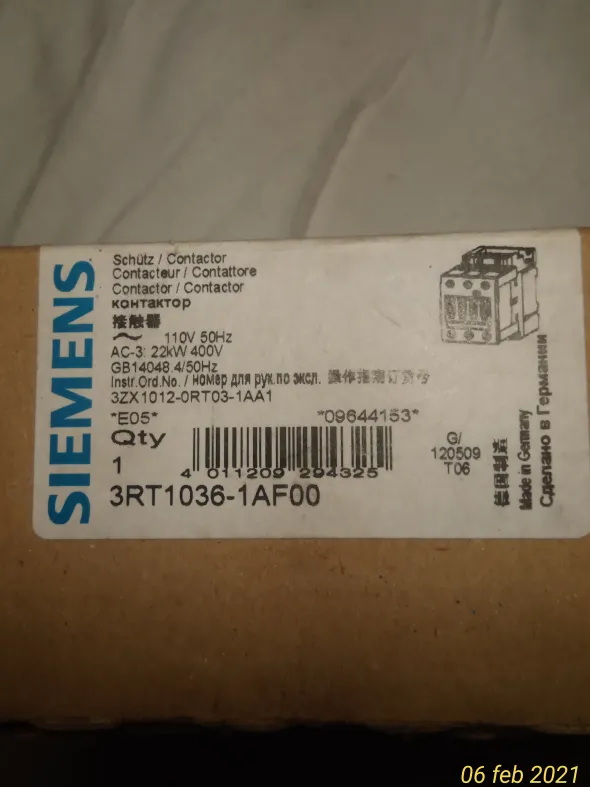 Contattore Siemens serie 3RT1 SIRIUS