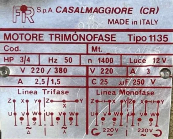 FIR 1135 Motore macchina Cucire trimonofase 1400 giri