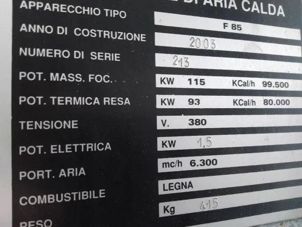 Generatore aria calda a legna Fabbri F85