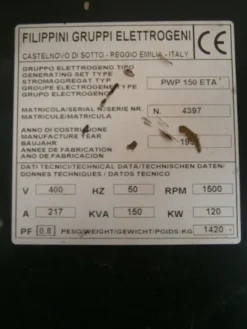 Gruppo elettrogeno 'Filippini' 150 KVA