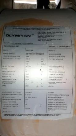 GRUPPO ELETTROGENO OLYMPIAN GEP 150 CAT
