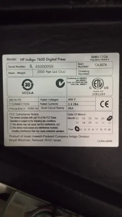 HP INDIGO 7600 DIGITAL PRESS