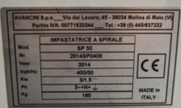 Impastatrice a spirale Avancini SP50