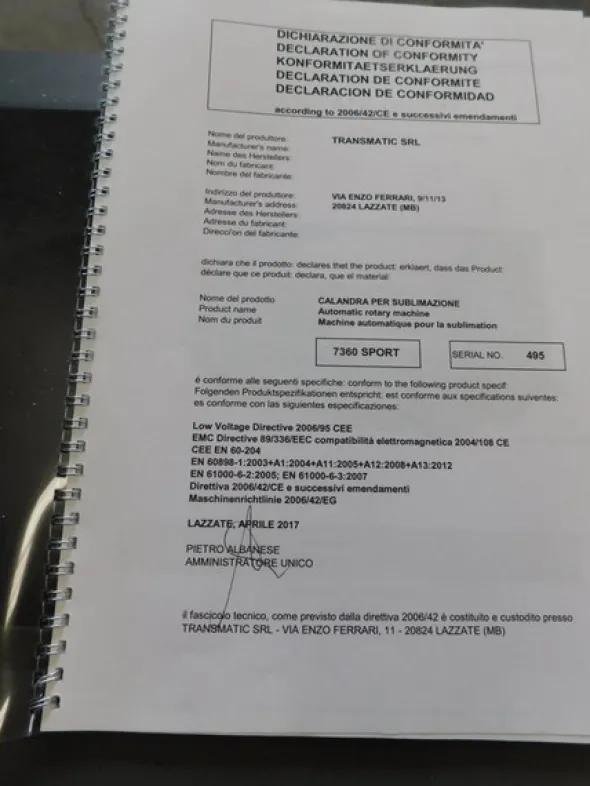 1#4787 Impianto di stampa tessuti e Calandra ad Olio