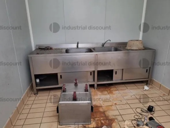 19#9389 Mobile a doppio lavabo in acciaio e armadio in acciaio inox a 2 ante