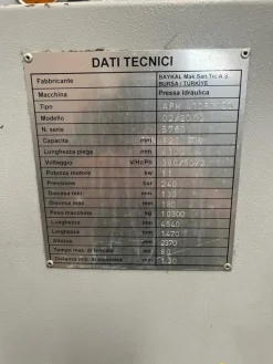Piegatrice idraulica Baykal 4105x120 ton usata