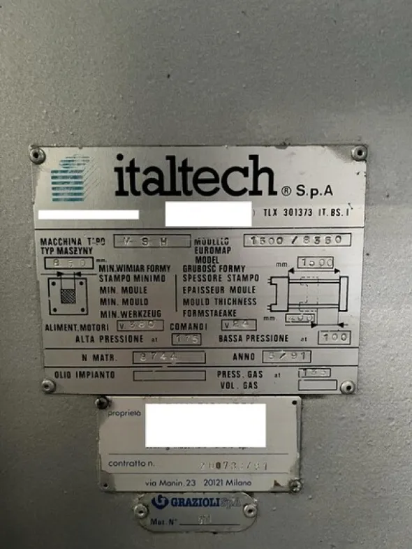 3#7965 Pressa a Iniezione Italtech MSH 1500 con Robot