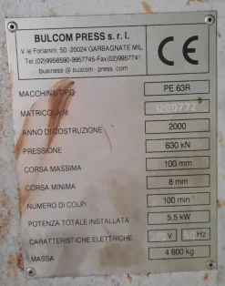 PRESSA ECCENTRICA 60 TON USATA MECCANICA BULCOM