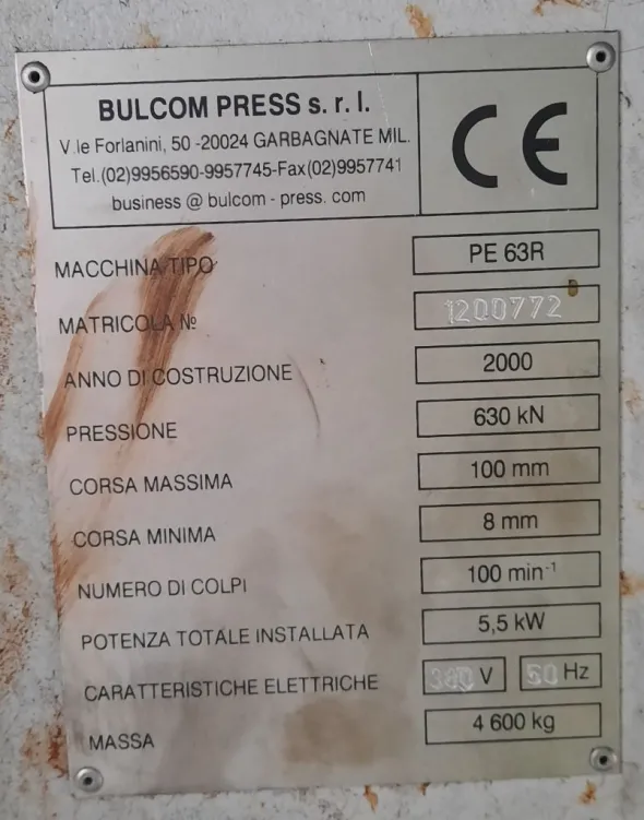 PRESSA ECCENTRICA 60 TON USATA MECCANICA BULCOM