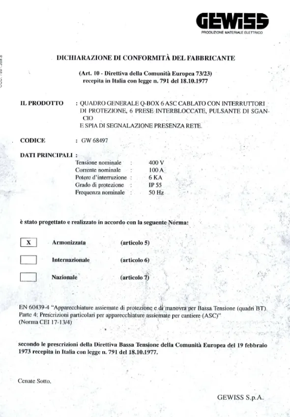QUADRO DI CANTIERE