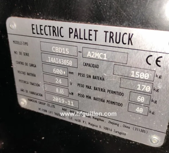 REF-2679 TRANSPALLET ELETTRICO HANGCHA 1.500 KG