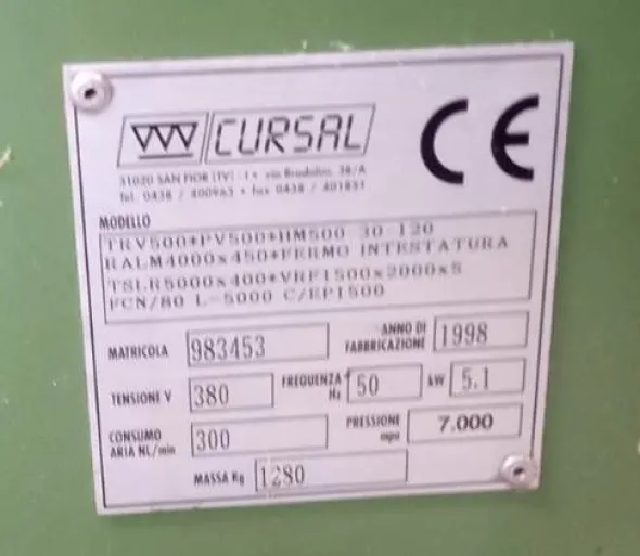 Troncatrice CURSAL TRV500 CE a fermo mobile L=5mt