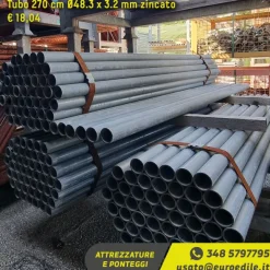 Tubo zincato in varie lunghezze, da 30 cm a 270 cm