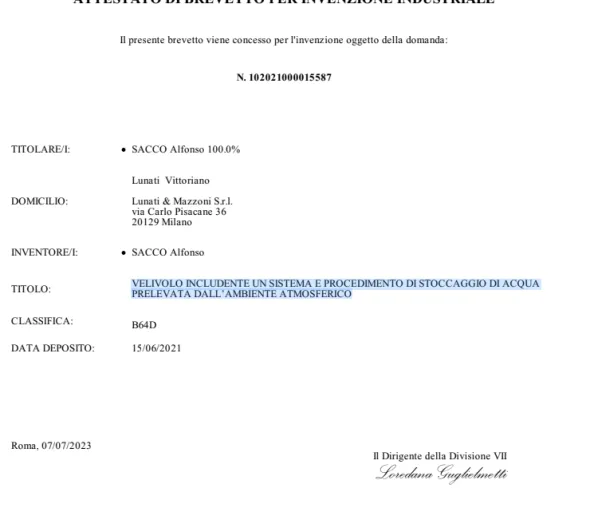 VENDO PROCEDIMENTO STOCCAGGIO DI ACQUAATMOSFERA